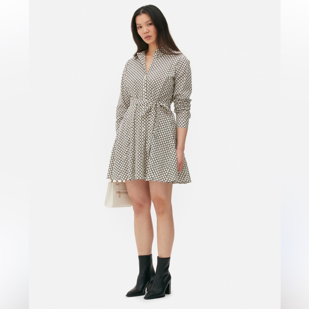 Primark Cotton Black and Cream Geometric Shirt Dress